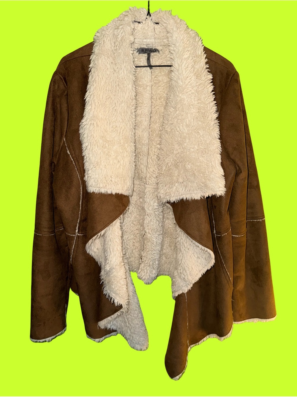 Buffalo “Wanderer” Brown Suede Faux-Shearling Draped Jacket - Women’s Large